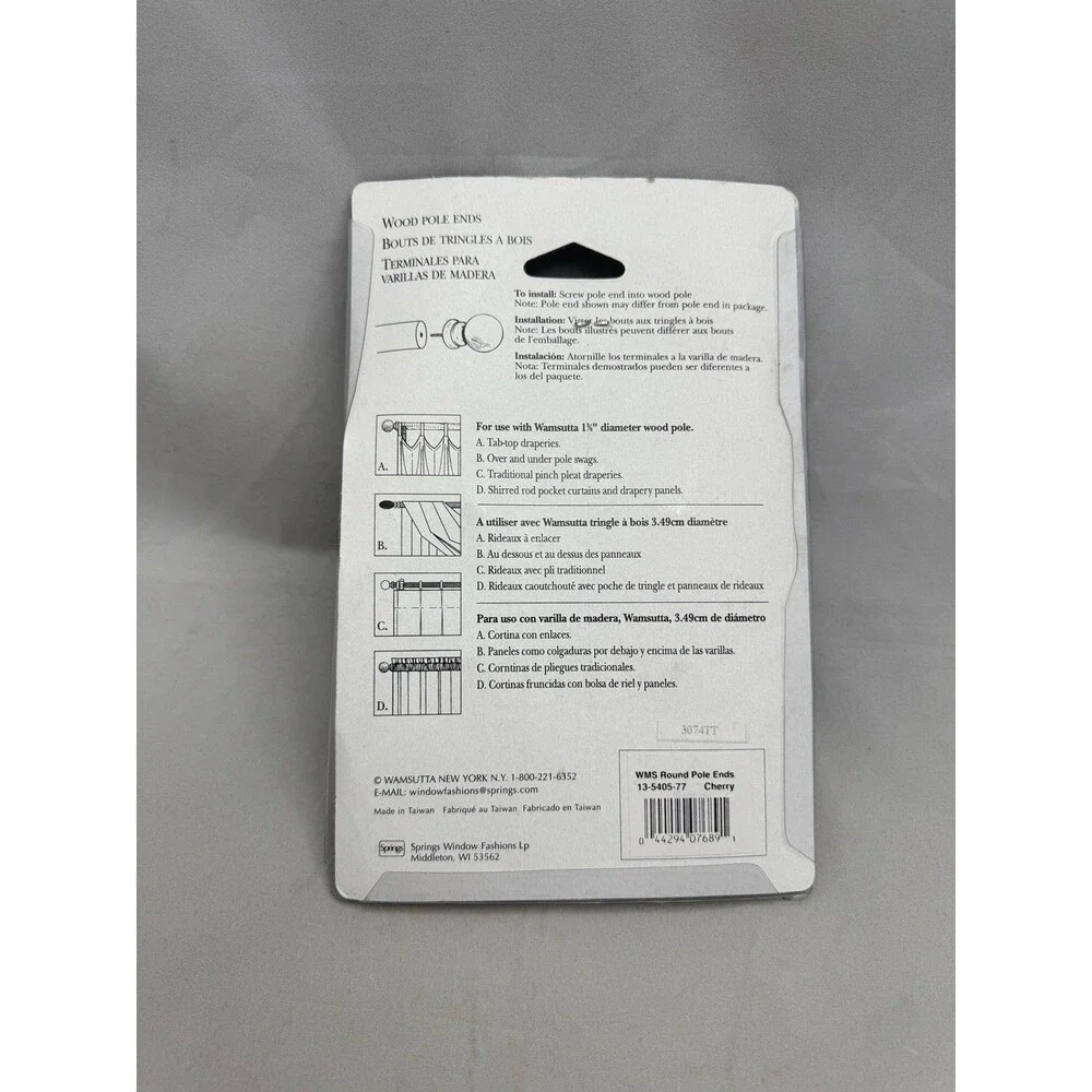 Wamsutta Round Wood Pole Accessories Ends Rings Cherry 13-5525-77 13-5405-77